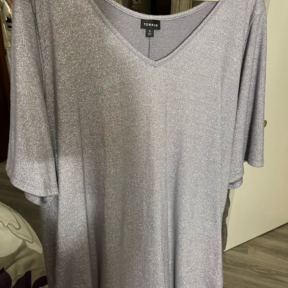 Torrid Shimmering Silver Short Sleeve Top